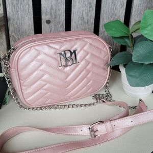 Badgley Mischka Vegan Leather Metallic Pink Quilted Crossbody
